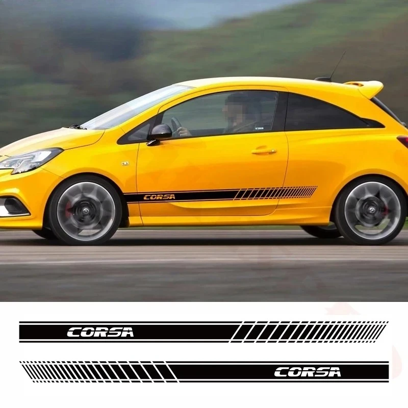 

2PCS Car Body Door Side Skirt Sticker For Opel Corsa OPC Racing Turning Accessories DIY Vinyl Decals Customized Sport Stripes