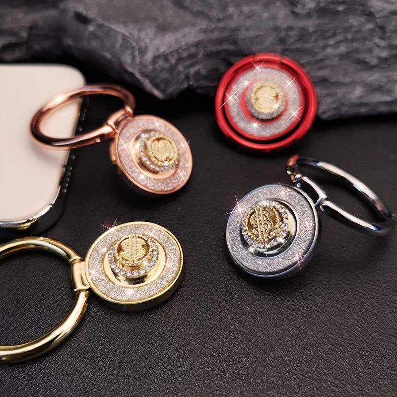 Mobile Phone Holder Ring Buckle Metal Pull Ring Multifunctional Rotating Rhinestone Glitter Powder Phone Case Back Adhesive Type