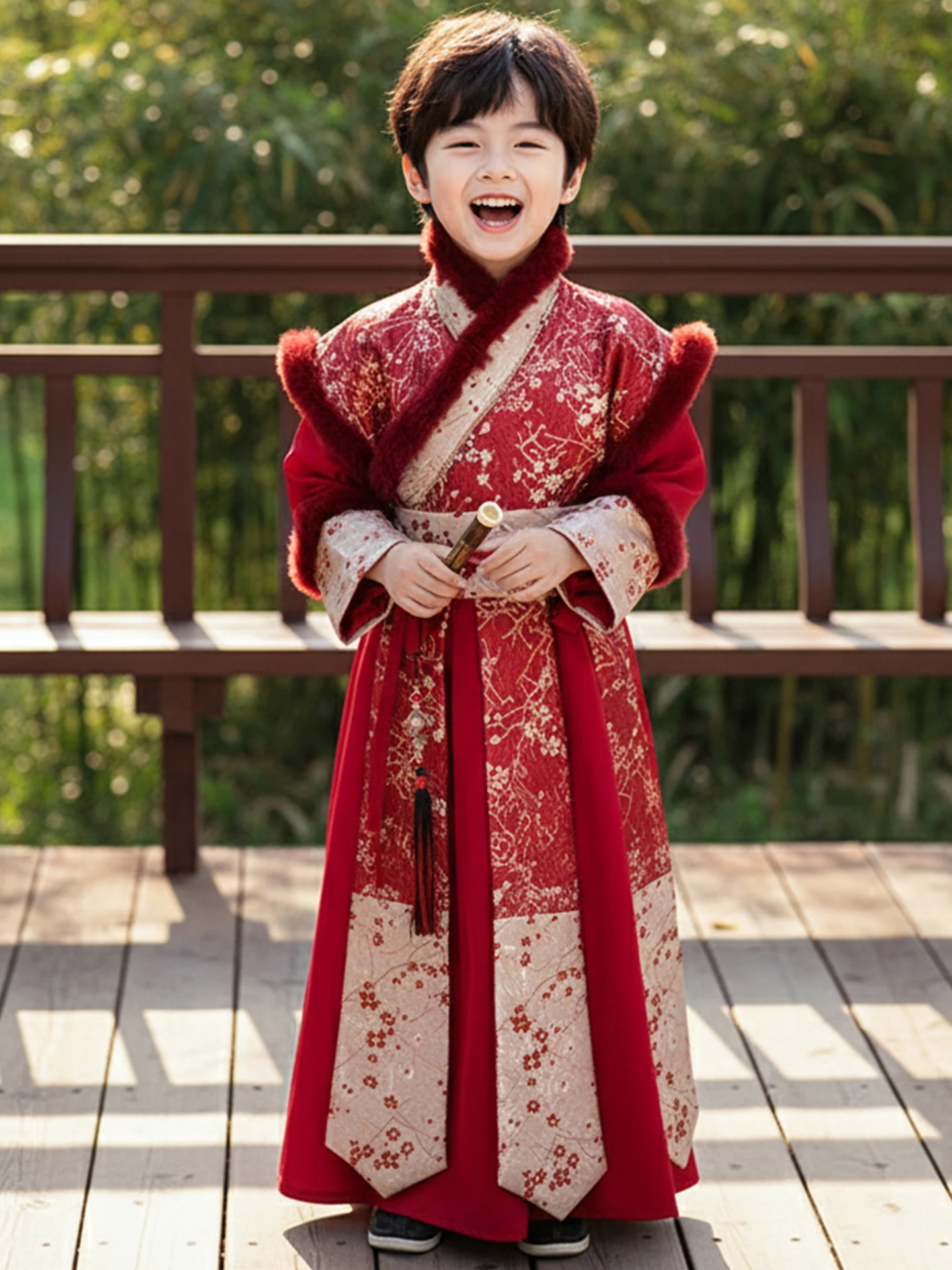 

Детская новогодняя одежда Ханьфу 2026: Новинка! Красный костюм династии Мин с подкладкой из флиса, зимний, для детей, традиционный костюм Тан, размер M