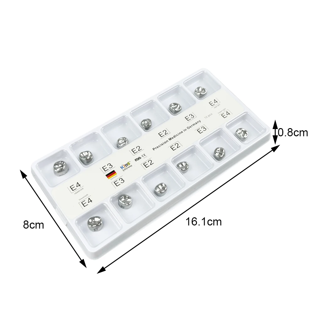 12Pcs/Box Kids Crown Dental Preformed Metal Crowns Kids Primary Molar Teeth Stainless Steel Temporary Crowns Dentist Materials