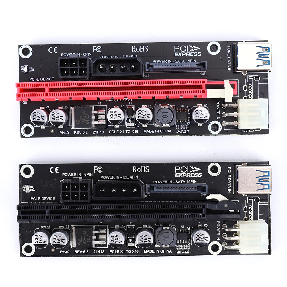 PCI-E Riser Card para Miner Mining, Extensor PCI Express 1x a 16x, Adaptador SATA, Cabo de Alimentação de 6 Pinos, PCI-E, X16