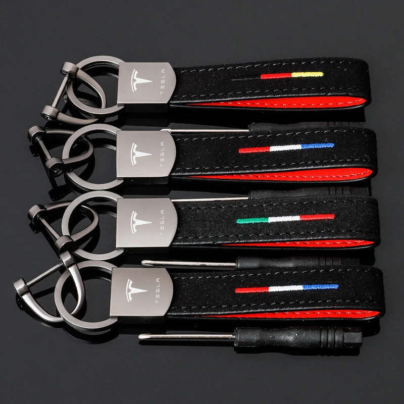 الجلد المدبوغ ل تسلا سلسلة مفاتيح السيارة الزخرفية كيرينغ حامل ModelY نموذج 3 Y S X رودستر P85D P90D P100D رجل الأعمال نمط