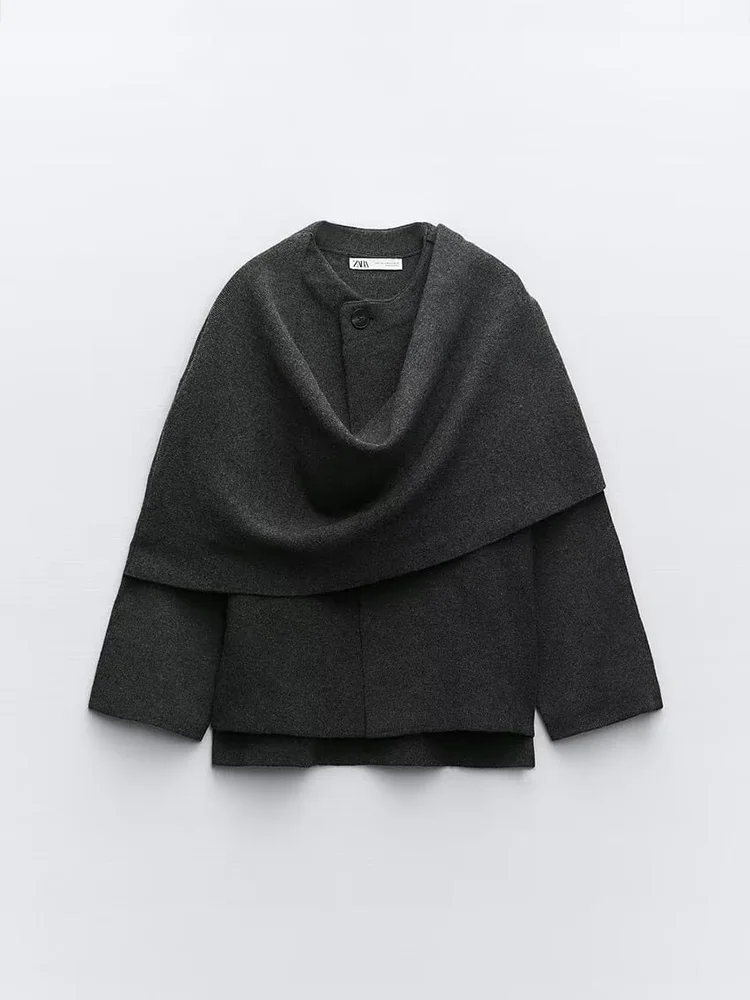 2024 herbst/Winter Neue Frauen Asymmetrische Schal Single Button Top Mantel stil Schal Gestrickte Pullover Mantel