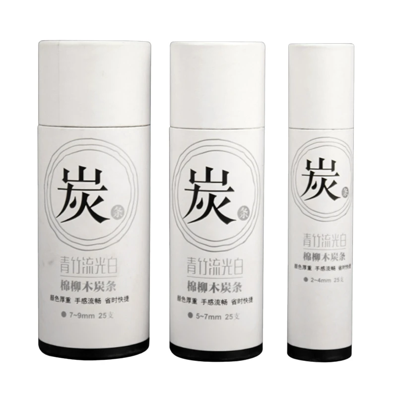 Esboçar bastões carvão salgueiro, lápis médio para artistas, adolescentes, iniciante, 25 conjuntos