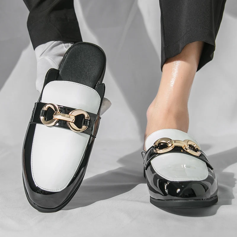 Couple Leather Black Men's Half Shoes for Men Women Party Shoes Casual Designer Shoes Fashion Loafers Luxury Slippers New Summer