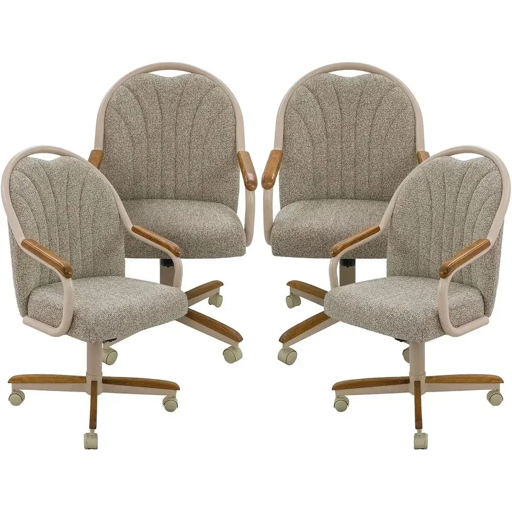 

Set o 4 Casual Dining Chairs Classic Swivel Dining Chairs with Casters, Wooden Arm Metal Base Chairs with Rolling Wheels or Kitc