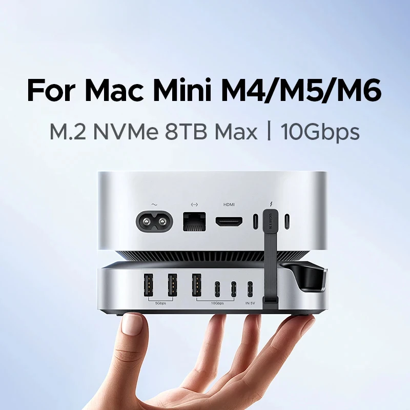 USB HUB Docking Station for Mac Mini M4/M5/M6 M.2 NVMe SSD 8TB Max 10Gbps USB-A&C Ports SD&TF 170MB/s USB Splitter Dock