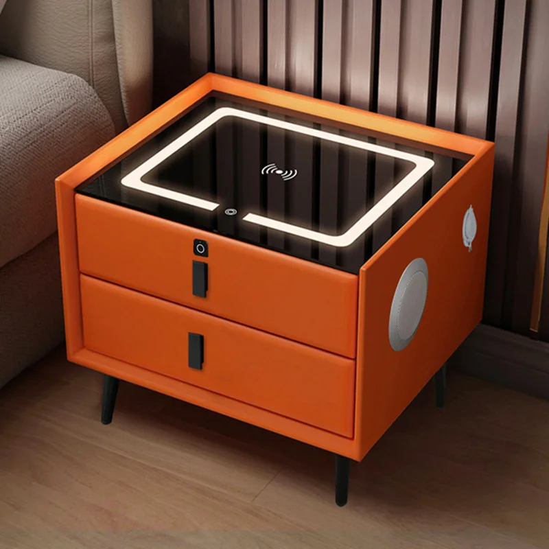 Smart Bedside Table with Wireless USB Charging Manicure Multi-Functional Infrared Standing LED Light Makeup Comodini Furniture