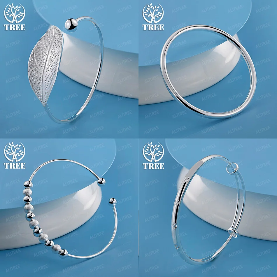 

High Quality 925 Sterling Silver Smooth Frosted Beads Bangle Women Fashion Jewelry Wedding Accessories Anniversary Party Gift