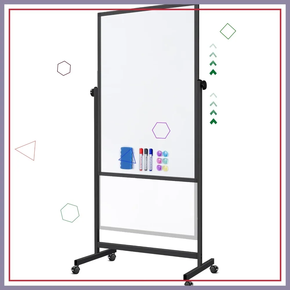 

32x48 Inches Mobile Whiteboard on Wheels, Double-Sided Magnetic Dry Erase Board with Adjustable Stand for Classroom Home Office