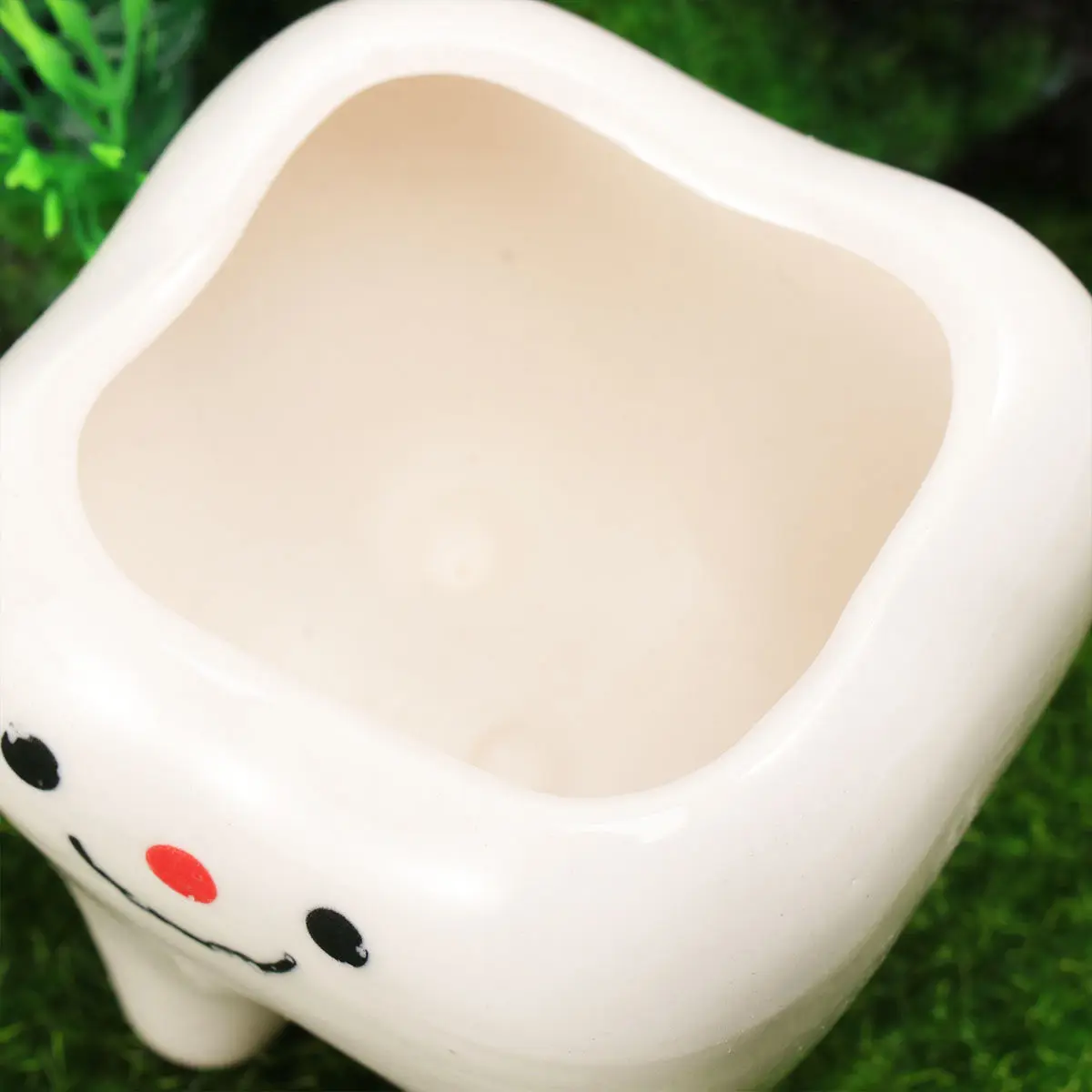 2Pcs Tooth Design Ceramic Flower Pot Set Minimalist Succulent Planter for Desk Window Sill Bathroom Home Office Decor White