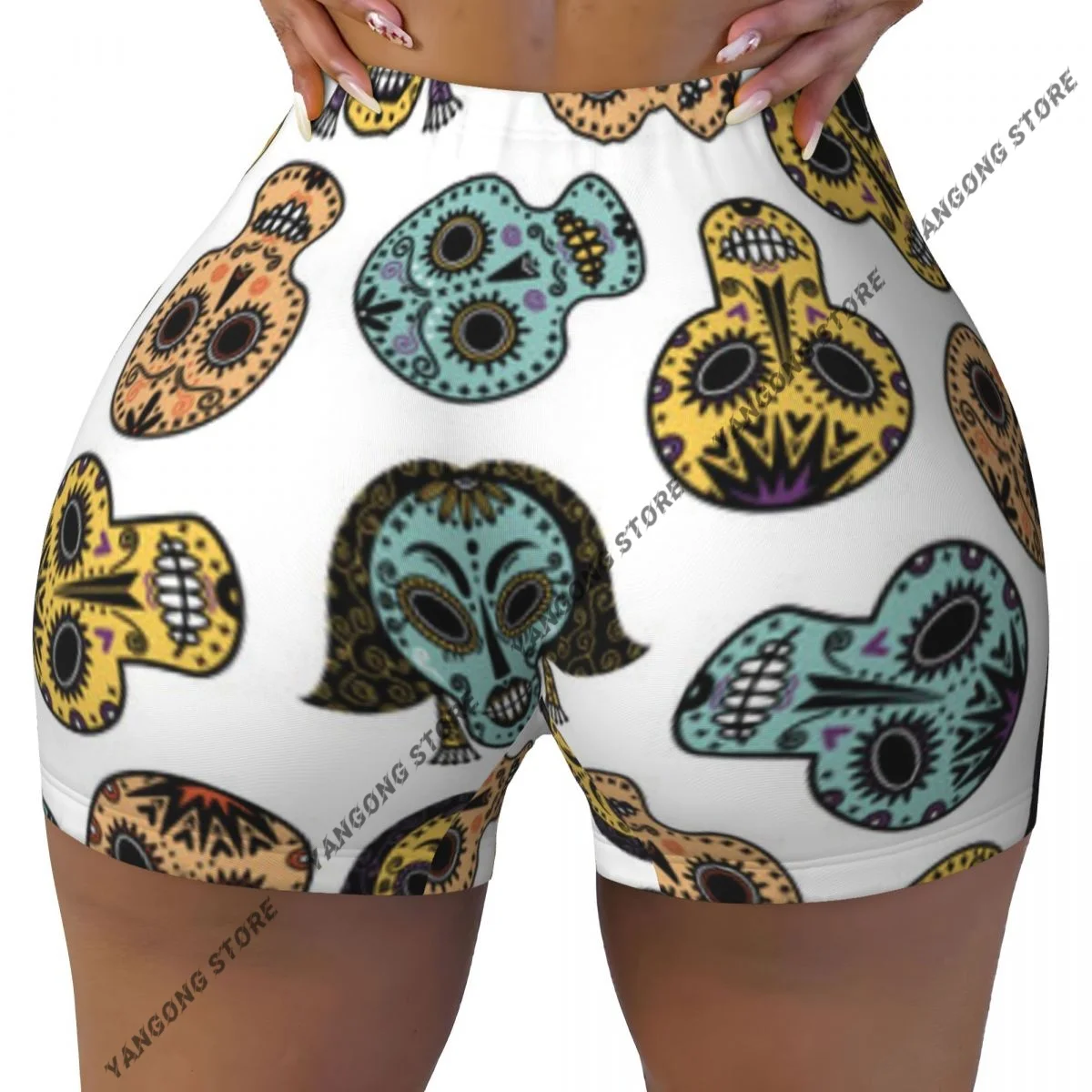 Sexy tight hip sports shorts Funny Sugar Skulls fitness women's comfortable yoga shorts