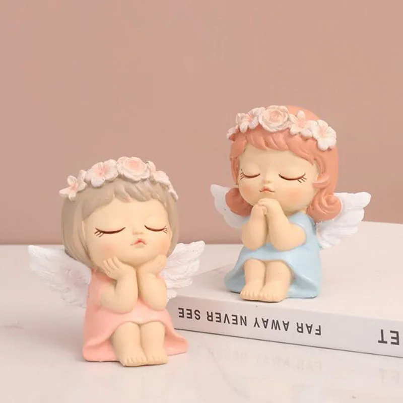 Creative Small Angel Resin Crafts Car Office Desktop Ornaments Cute Figurine Miniatures Bedroom Home Decoration