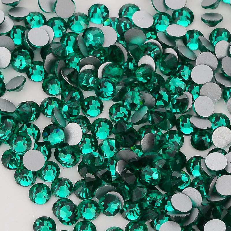 Green Series Glass Flat Back strass Glitter Round Glue On Stones diamante Non Hot Fix per la decorazione di accessori per vestiti fai da te