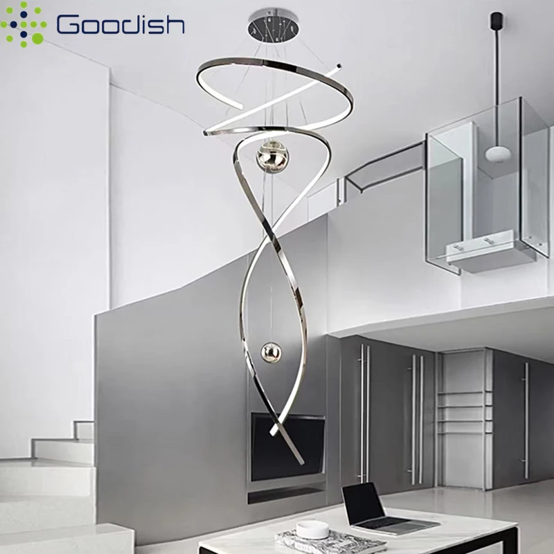 Modern Simplicity Metal Linear Spiral Staggered Suspension LED Pendant Lights Lustre Lamps for Living Room Decoration Chandelier