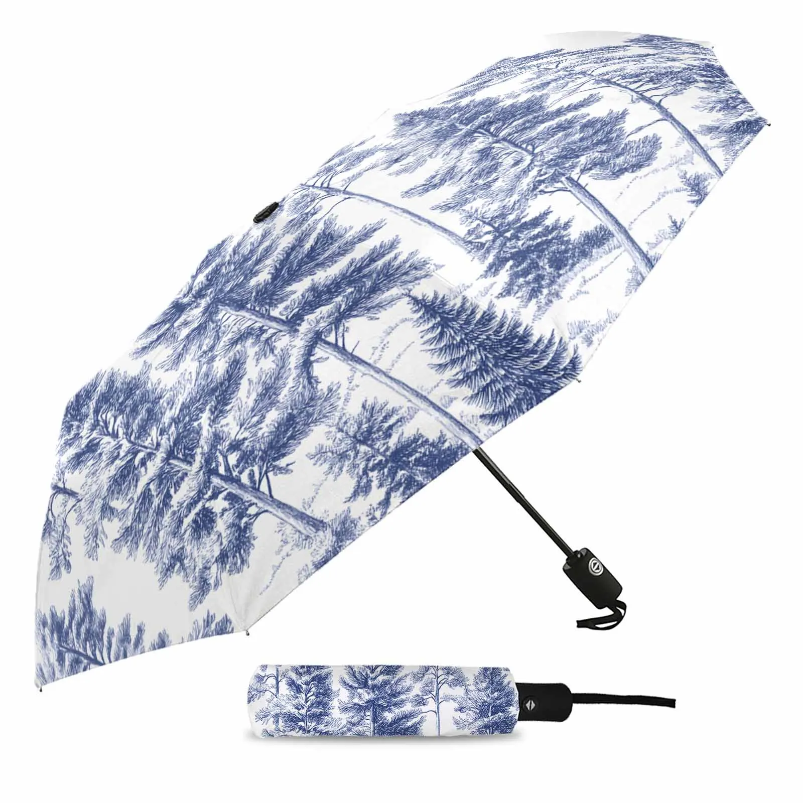 Branches Pine Trees Hand-Painted Flower Automatic Umbrella for Rain Foldable Parasol Umbrella Eight strand Outdoor Umbrellas