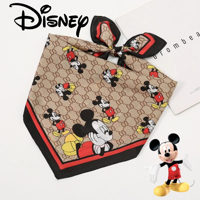 Disney Mickey Mouse Pattern Scarf Multi-purpose Square Scarf 70*70cm Woman Cartoon Fashion Female Hair Bands Headband Bandana