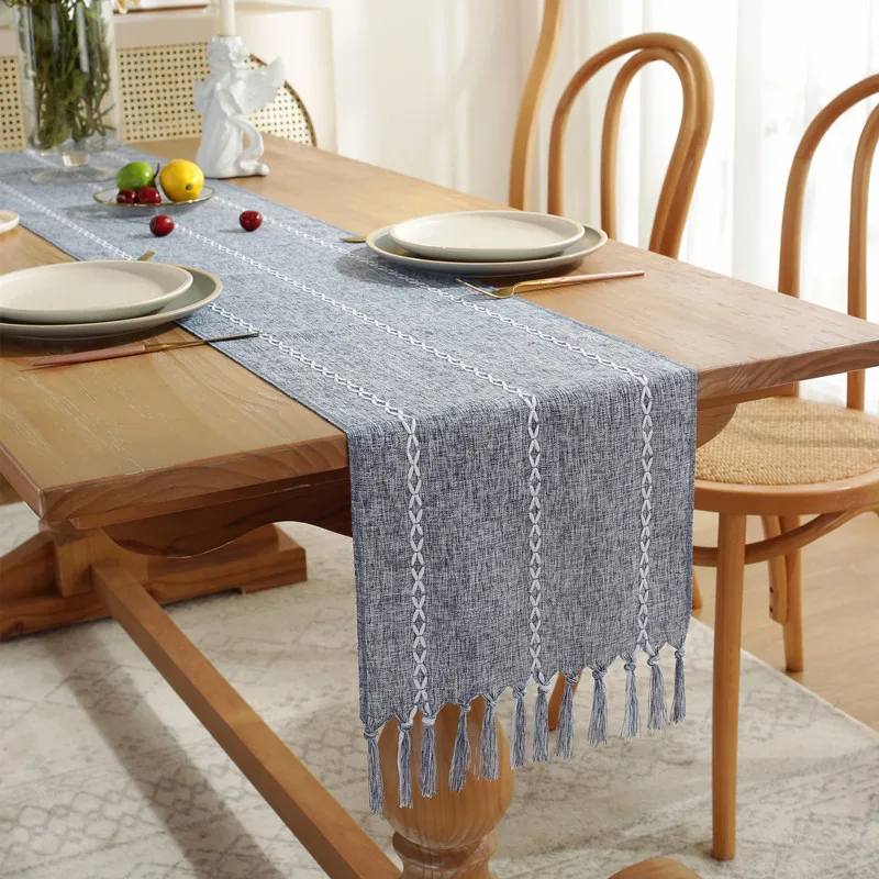 4 Colors American Style Woven Tassel Striped Table Flag Home Dining Room Living Room Table Flag TV Cabinet Tea Table Cover Towel