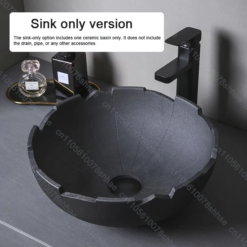 Modern Black Ceramic Vessel Sink for Bathroom Vanity Balcony Art Basin Above Counter Wash Bowl Sinks Countertop Basin Artistic