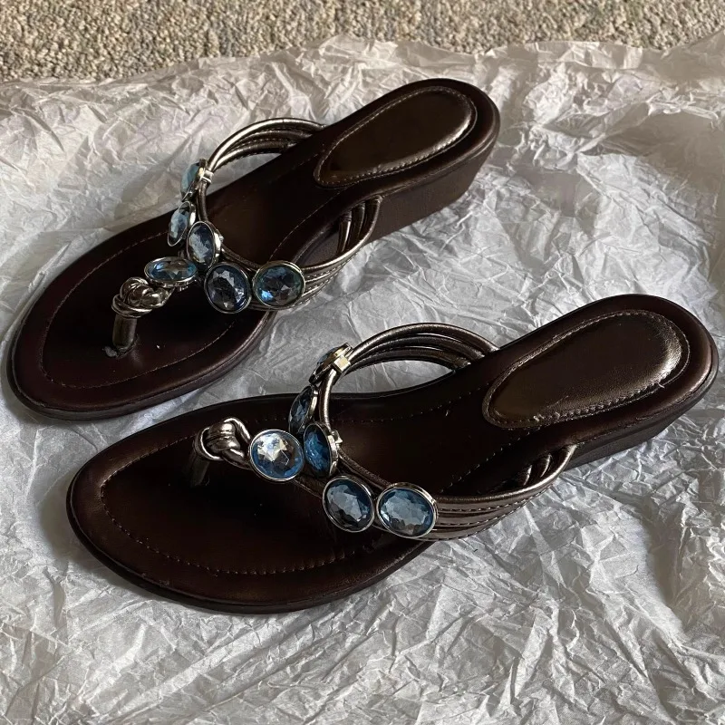 

Women Slippers Shoes Summer New Fashion Sandals Designer Crystal Wedges Clip Toe Flip Flop Sexy Dress Platform Beach Slides