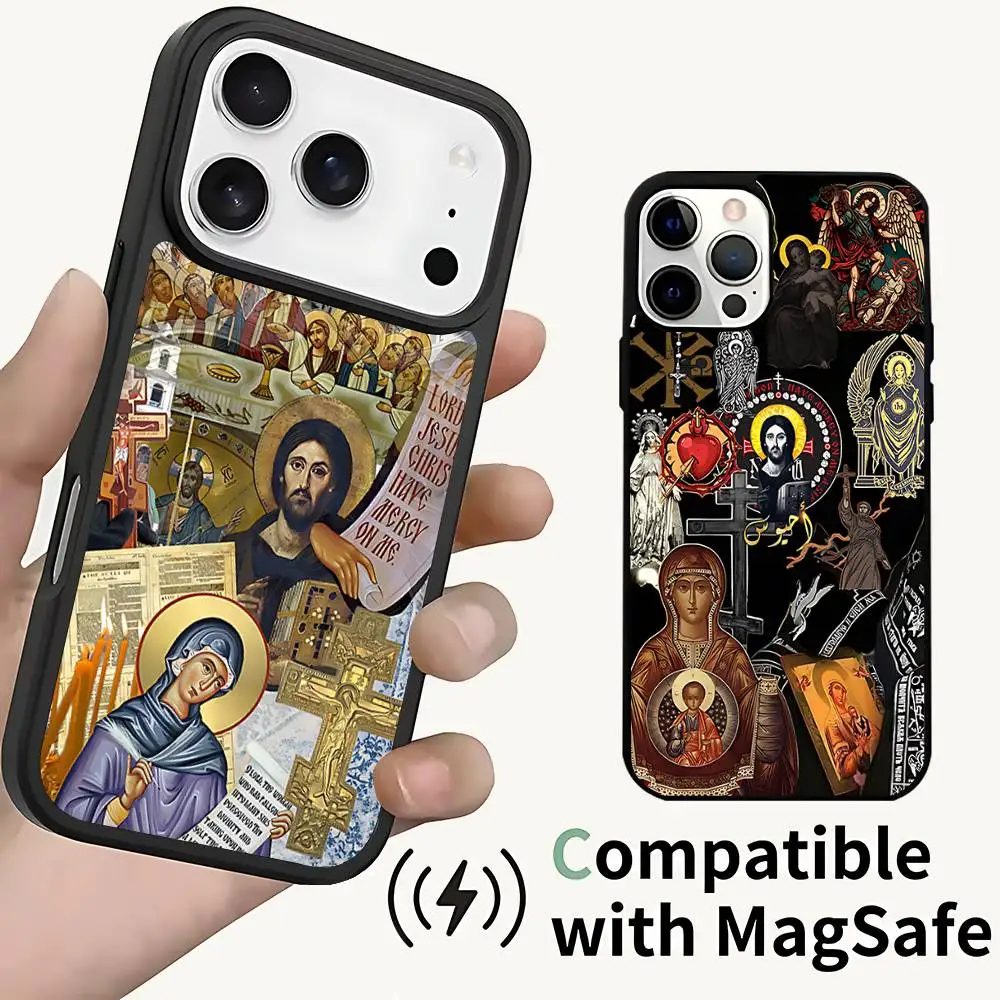 

Orthodox Cross Icon Church ART Magnetic Wireless Charging Case For iPhone 11,12,13,14,15,16,17,Pro,Max,Plus Shockproof Cover