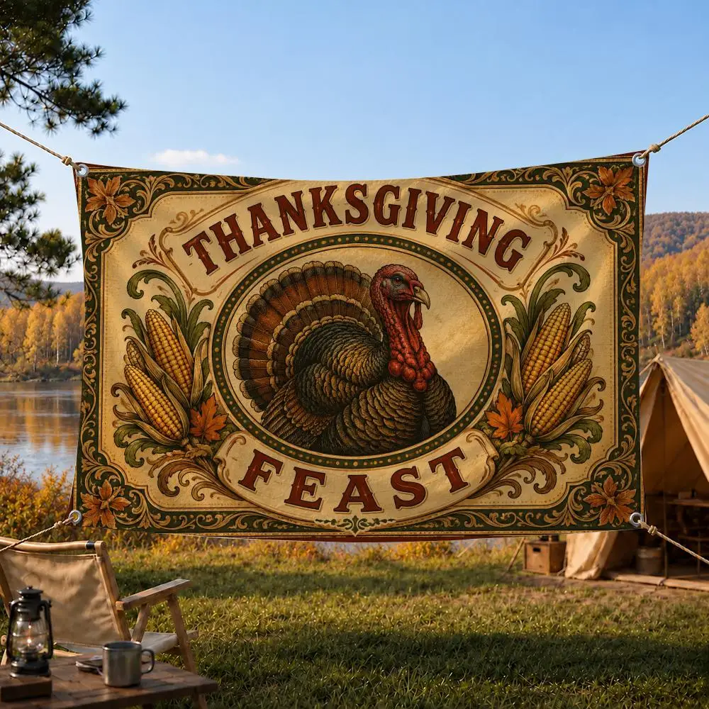 Thanksgiving Feast Vintage Style Flags Decorative Banners Suitable For Outdoor Camping Family Parties And Garden Walls Gift