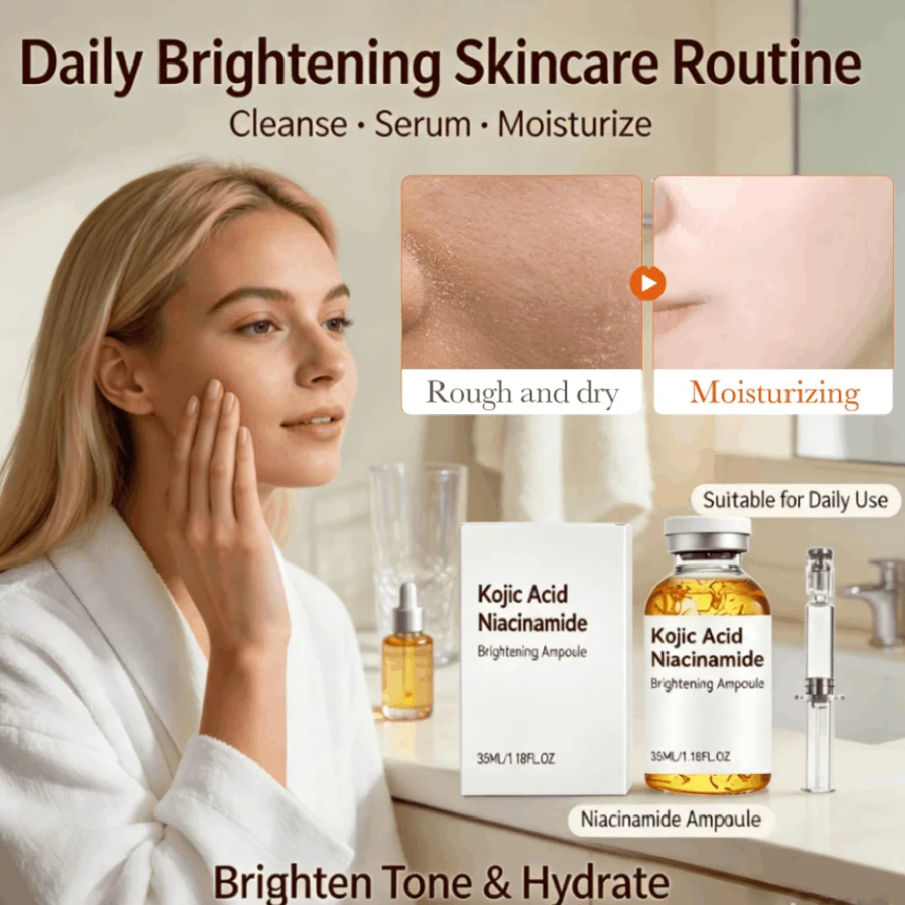 Kojic Acid Niacinamide Ampoule Serum Brightening Even Skin Tone Fade Dark Spots Deep Hydration Repair Skin Gentle Facial Serum