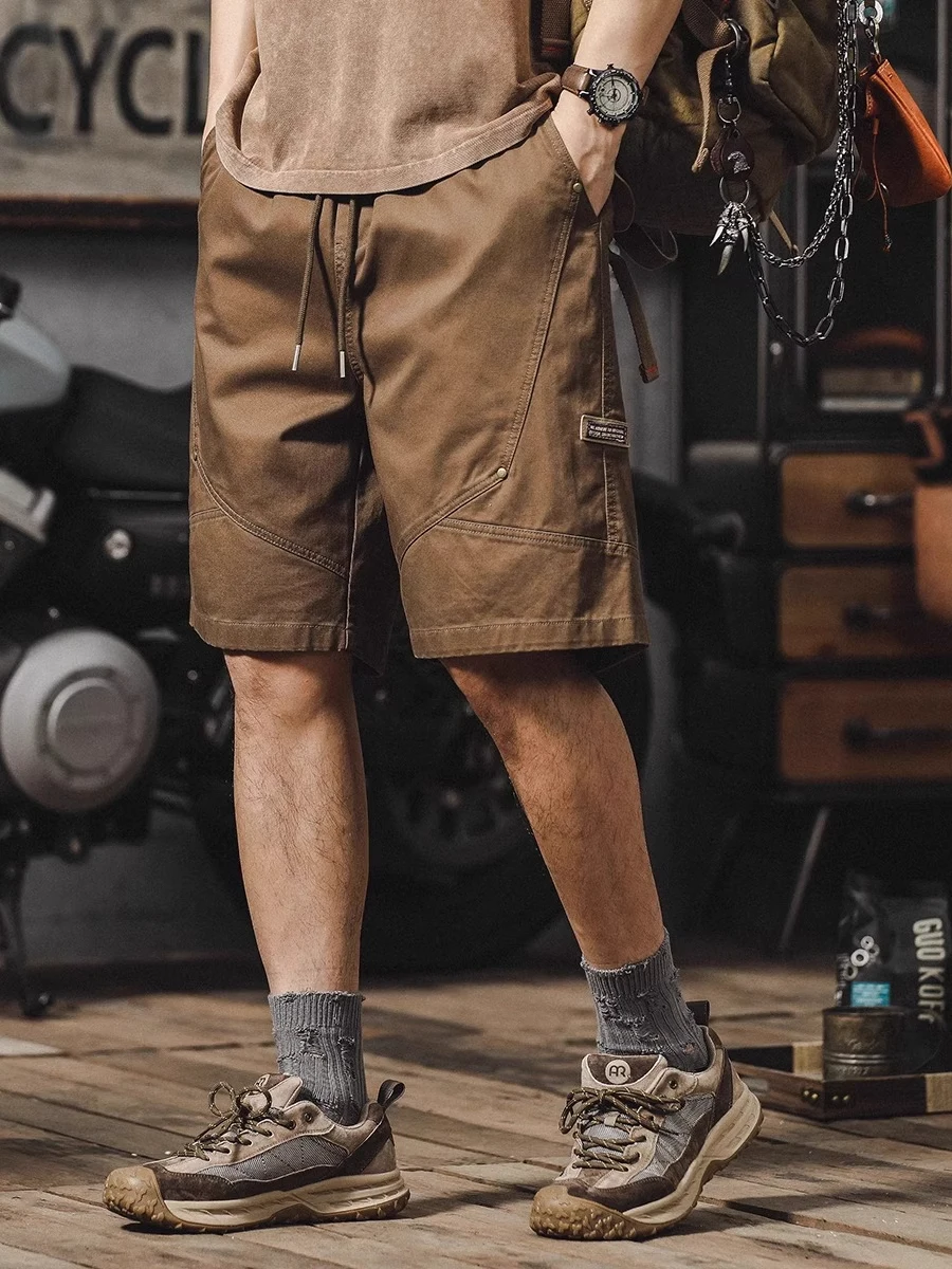 

Loose Fit American Workwear orts Men's Casual Vintage Waed Five-Quarter Length Thin Summer Sle Straight Leg Pants