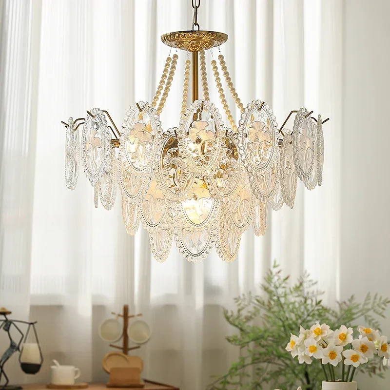 New Modern Glass Pendant Light Europe Retro Candle Chandelier For Living Room Dining Room Master Bedroom Iron Plated Lampara