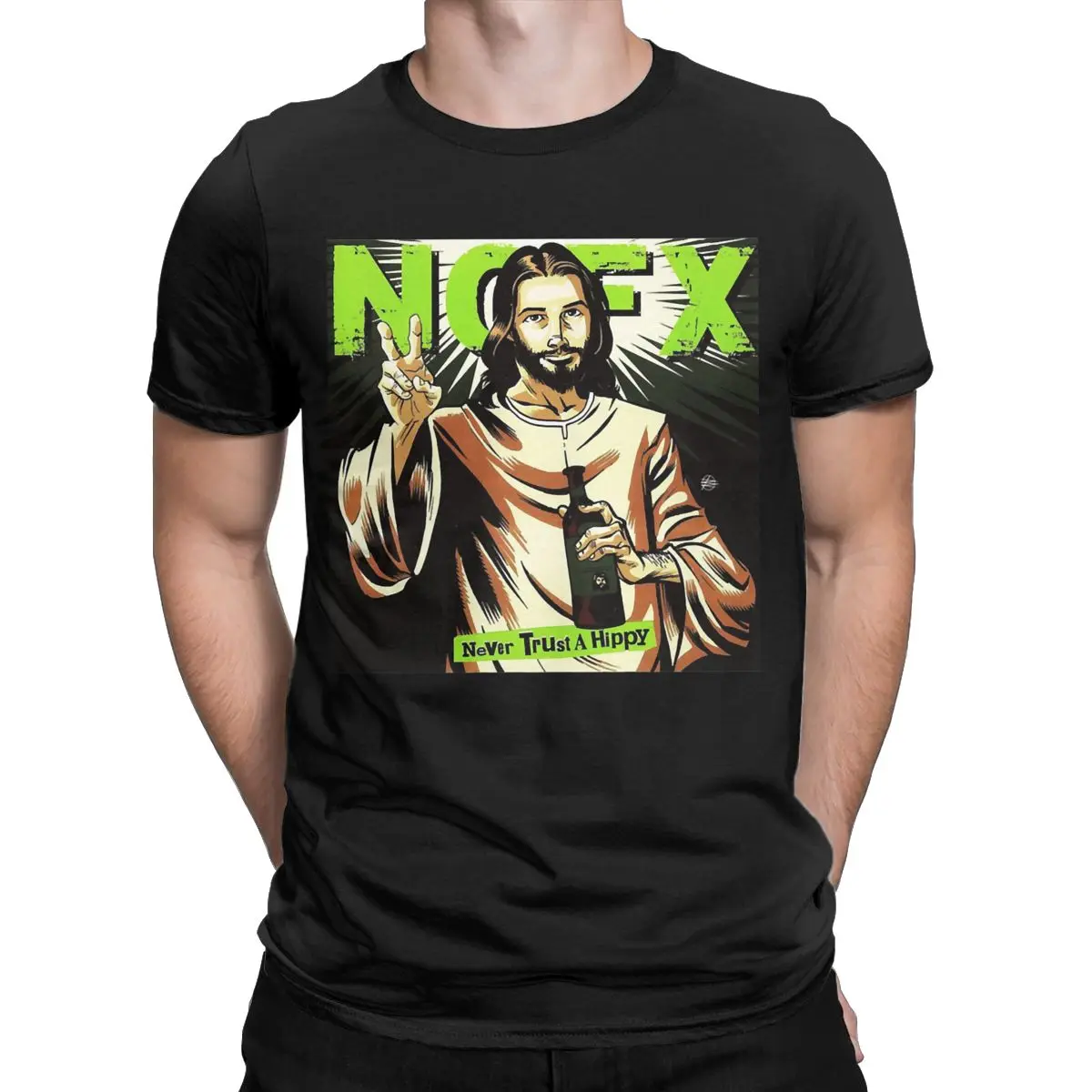 Nofx-Camisa punk masculina e feminina, algodão puro, vintage, nunca ama um hippy, Jesus, manga curta, acessórios de vestuário, verão