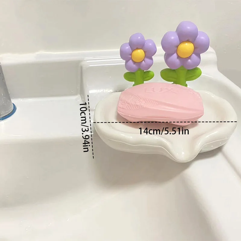 1PC Household high-grade no water no drilling drain soap box washroom durable soap box shelf cute flowers bathroom soap holder