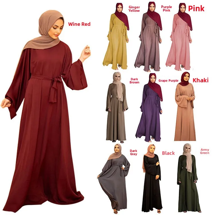 

New Middle East Malay Women's Long Gown Floor-Length Maxi Dr Covering Ankle Large Size Pure Color Simple Basic Design