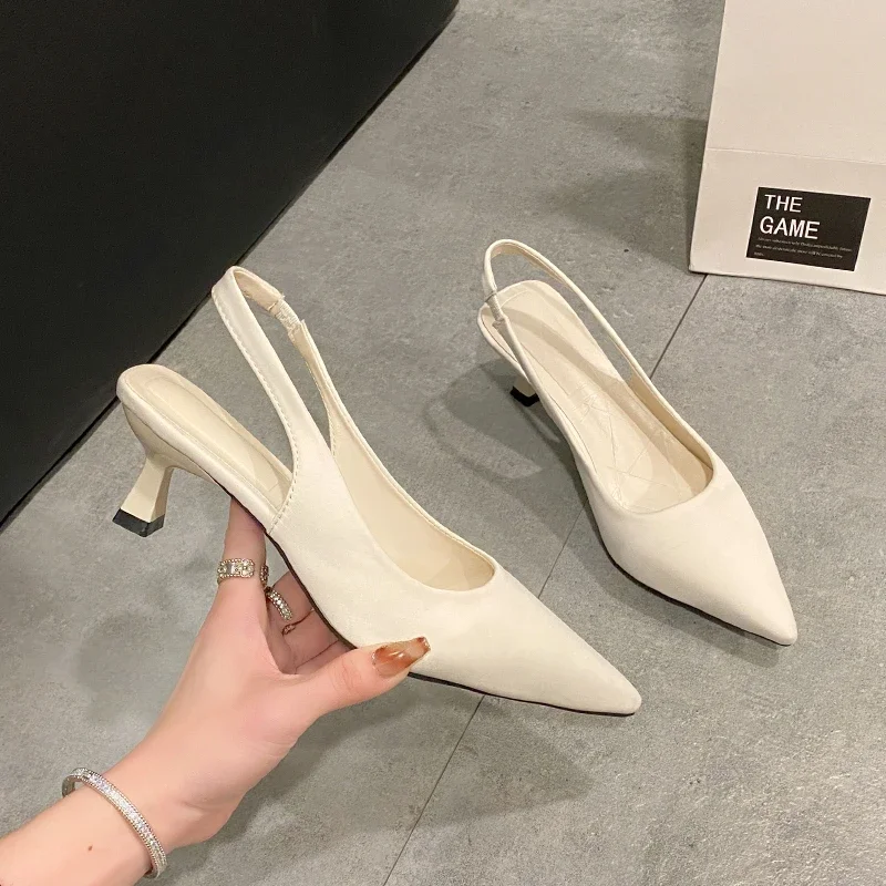 Summer New Pointed Women\'s Pumps Hot Sale Female Mid Heels Sandals Comfort Shallow Slip-on Pumps Fashion Solid Office Lady Shoes