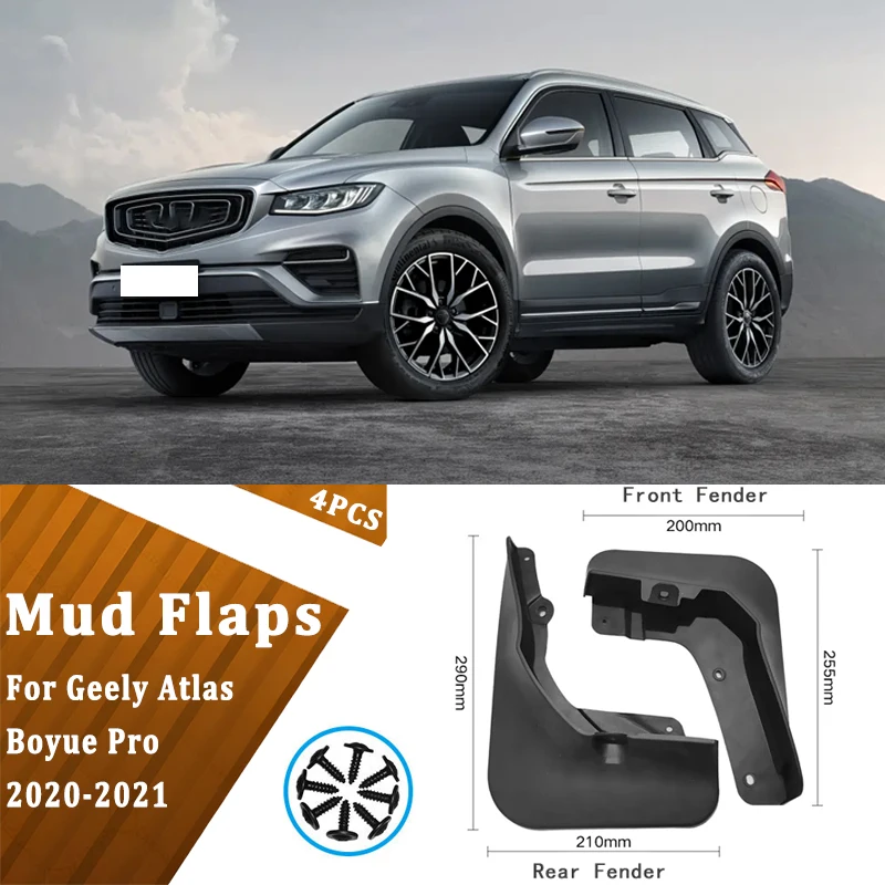 

4pcs Car Mud Flaps Fender for Geely Atlas Boyue Pro 2020-2021 Automotive Mudguard, Waterproof, Mud Splashing Prevent Accessories