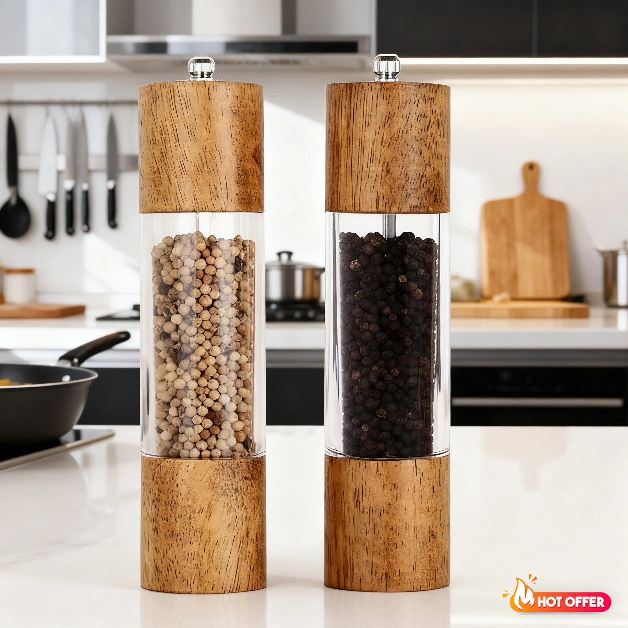 

Набор акриловых мельниц для соли и перца, ручные мельницы для соли и перца, деревянные шейкеры с регулируемым керамическим сердечником премиум-класса