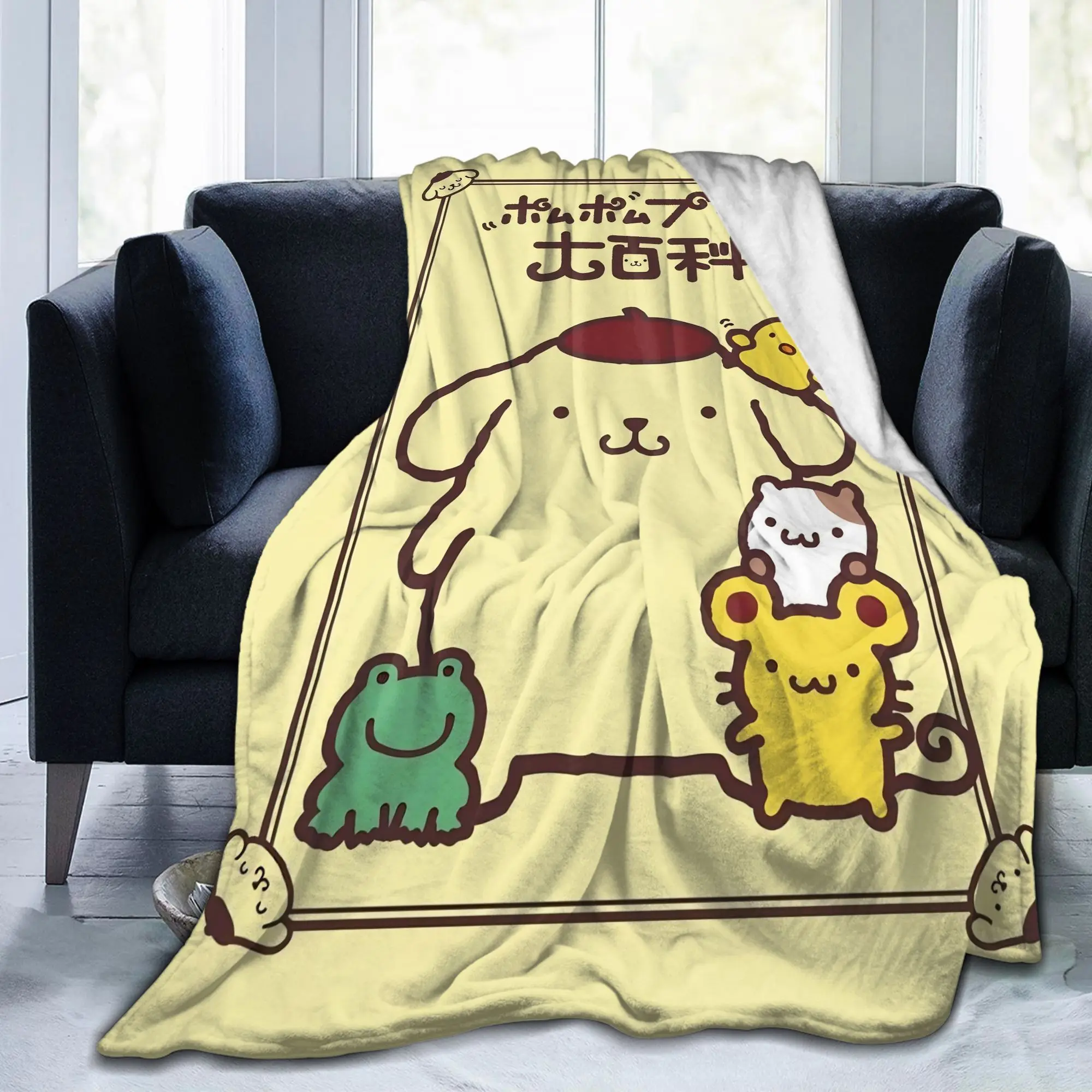 Pompompurins Kawaii Cute Dog Cartoon Blankets Fleece Decoration  Breathable Warm Throw Blankets for Bedding Outdoor Bedspreads