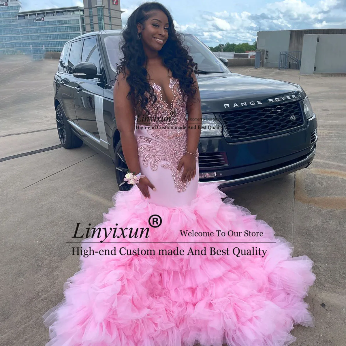 Vestidos de graduación de sirena con diamantes de imitación brillantes para niñas negras, Vestidos de Noche de cristal con volantes en capas, vestido Formal de fiesta de cumpleaños