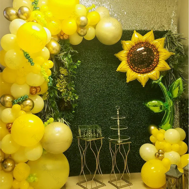 83pcs Yellow Sunflower Foil Balloons Garland Arch Kit Happy Birthday Banner Artificial for Birthday Party Baby Shower Decoration