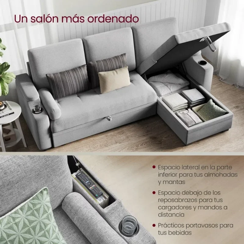 Umwandelbares Sofa mit verlängertem Bett und Getränkehalter