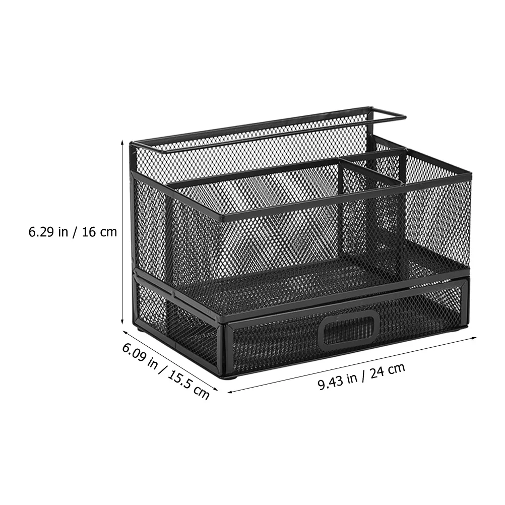 

Desk Organizer Mesh Metal Pencil Holder with Drawer Tray Reinforced Edge Anti-Skid Desktop Storage Office Study Room