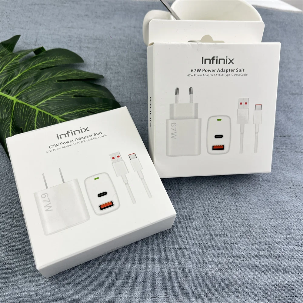 Infinix 67W Dual Ports Charger EU US Fast Charge USB A/C PD Power Adapter 6A Type C Cable For Infinix Note 50 40 Pro+ Zero 40 30
