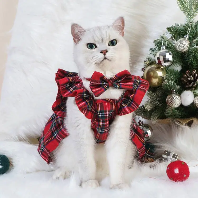 New Pet Christmas Plaid Dress Fashion Dog Dress Cat Party Dress Classic Fashion Birthday Gift Cat Accessories Pet Items