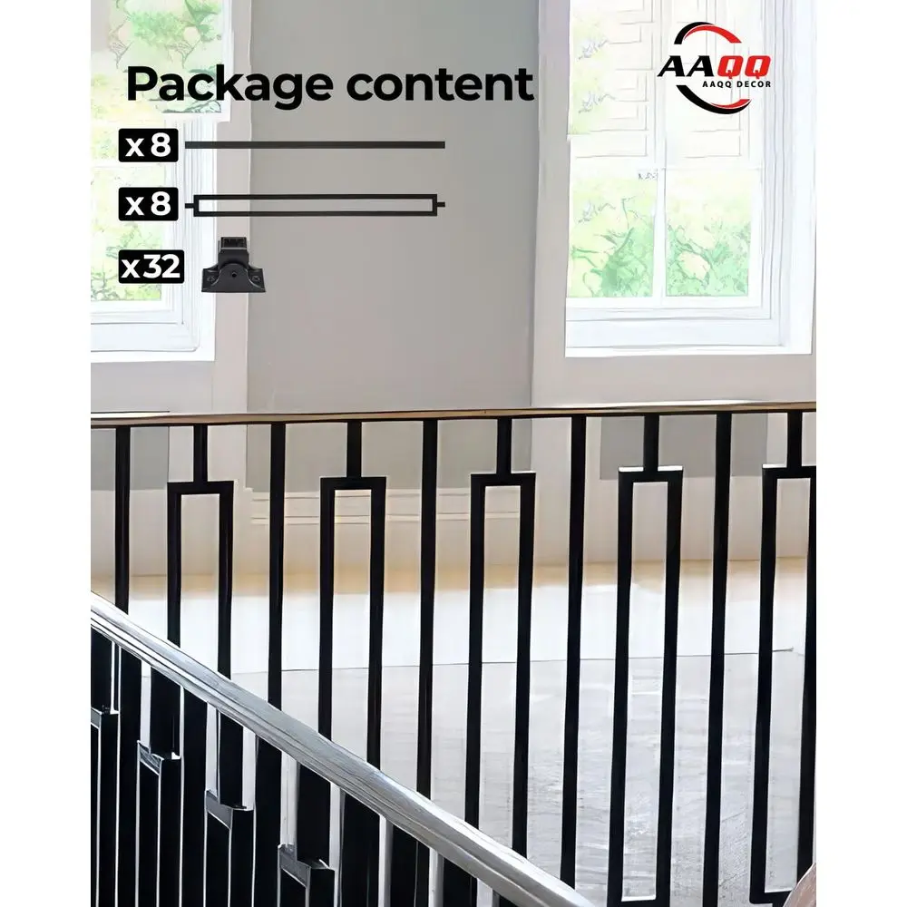 16 Pack Rectangular Hollow Iron Staircase Spindles, 1/2 Square, with 32 Swivel Shoes
