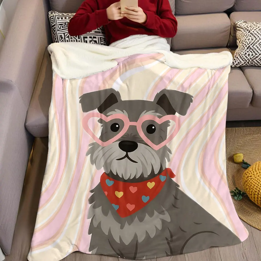 Retro Schnauzer Flannel Blanket Warm Soft Halloween Christmas Decorative Couch Warm Cozy All-Season Gift