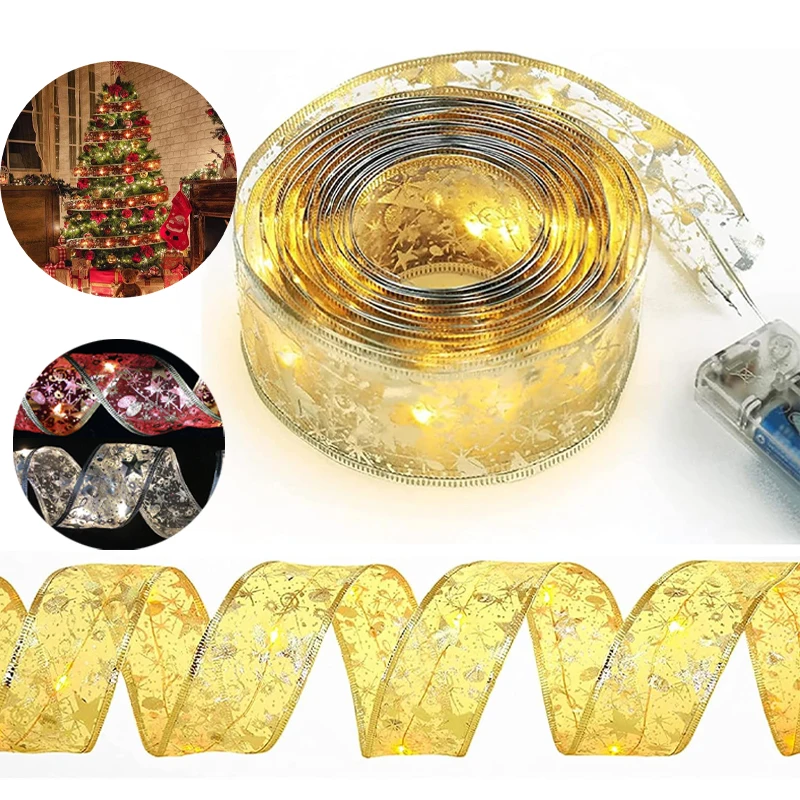 

New Navidad Fairy Lights LED Ribbon String Christmas Decor 2025 Xmas DIY Bows for Home Tree Xmas New Year Gift Ornaments Party