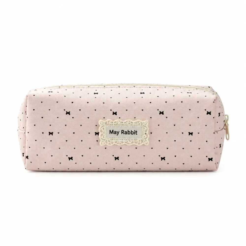 Cute Polka Dot Pencil Case Canvas Korean-style Storage Bag Cosmetic Pouch School