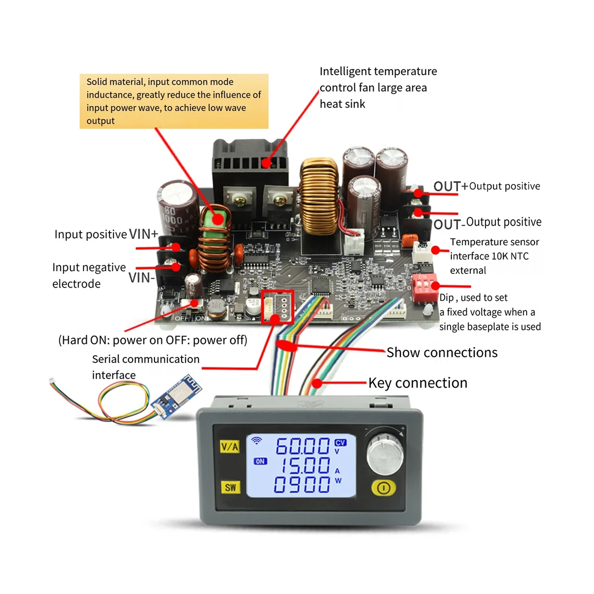 CNC Anti-hipertensivo Boost Converter, Fonte de Alimentação Ajustável, Tensão Constante, Módulo de Carregamento Solar, DC, 6-70V, 900W