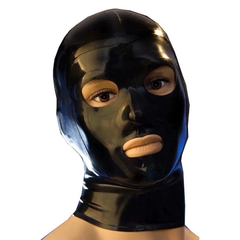 Black Natural Latex Rubber Mask with Eyes Mouth Nostrils Opened Handmade S-LM075