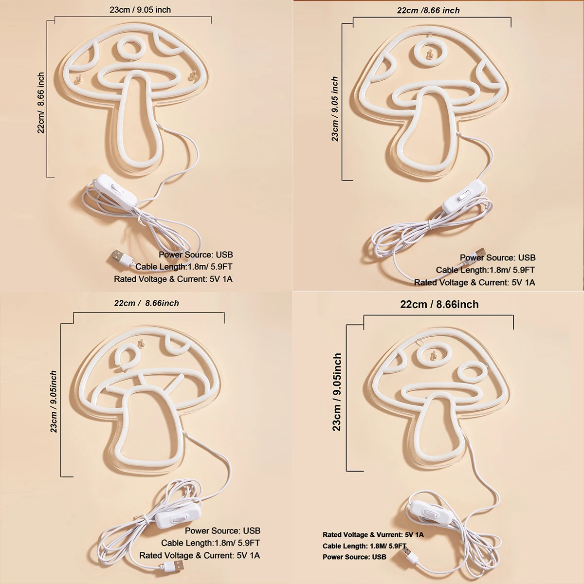 Chi-buy LED Neon Cogumelo USB Alimentado Sinais de Néon Luz Noturna 3D Arte de Parede e Sala de Jogos Quarto Decoração de Festa Lâmpadas Sinais