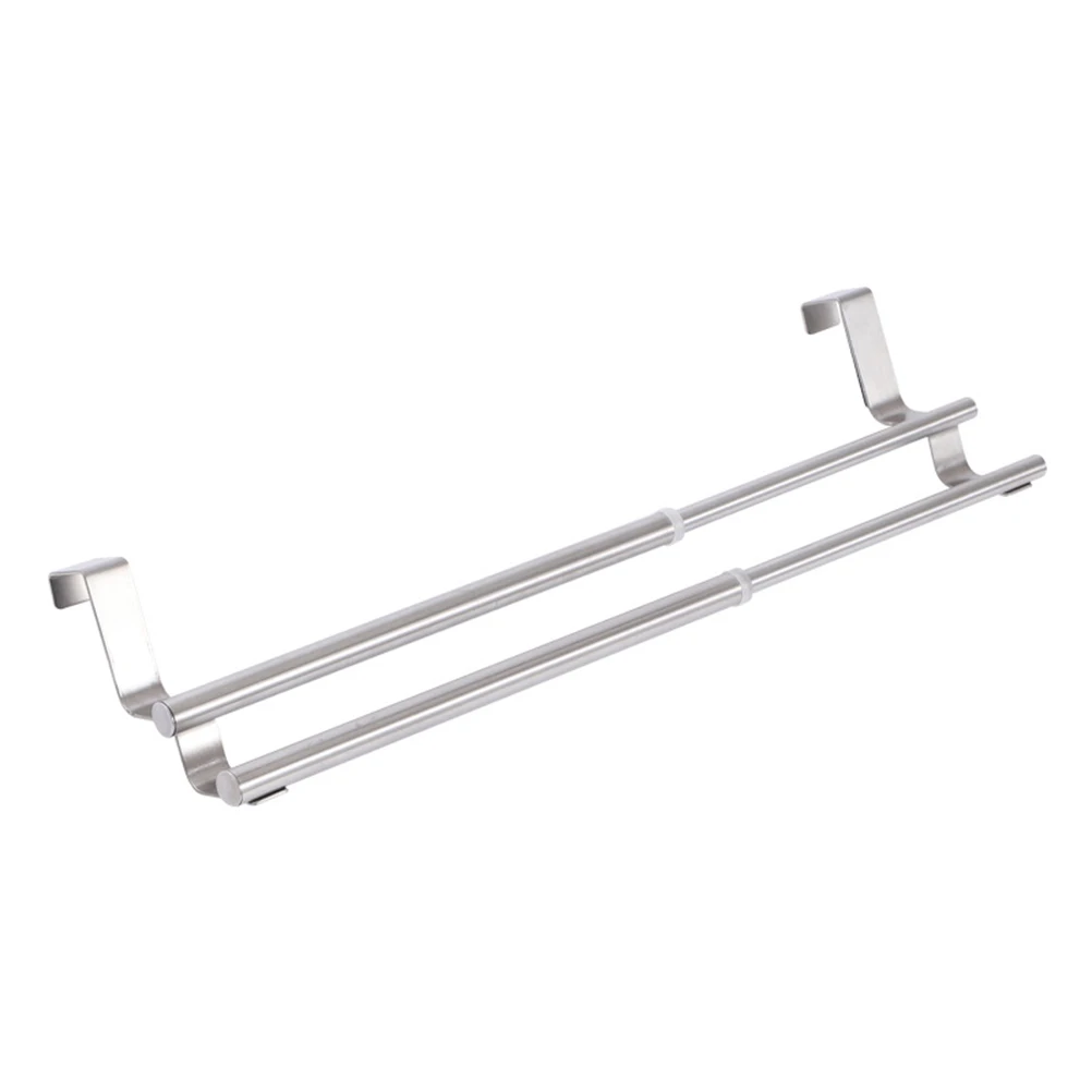 

Stretchable Double Rod Towel Rack Stainless Steel Over Door Bathroom Kitchen 2cm Hooks Space Saving Retractable Design